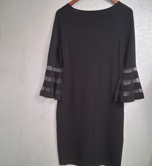 Calvin Klein Black Knit Sheath Dress With Bell Sleeves  Size L